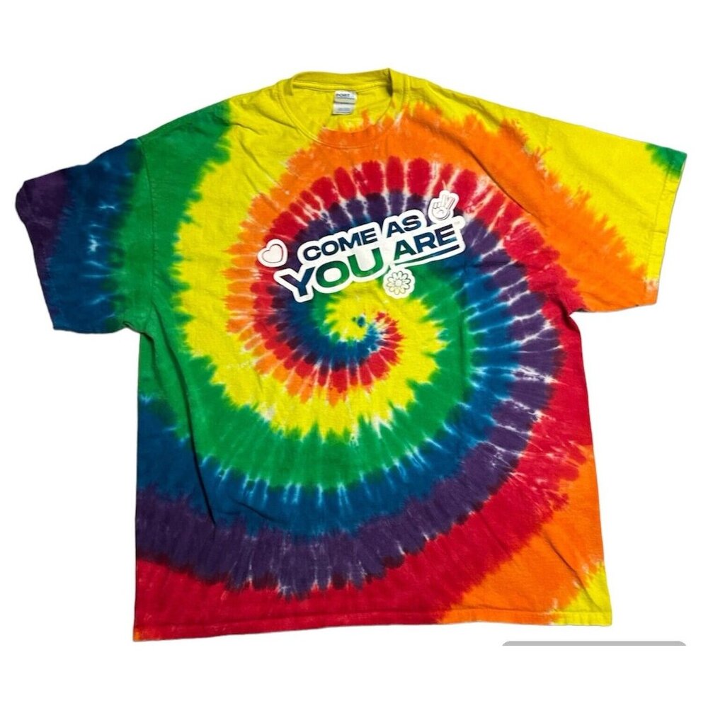 Crocs Footwear T Shirt Adult XXL Rainbow Tie Dye Double Sided Employee Uniform